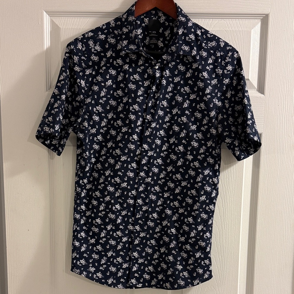 Navy Floral Men's slim fit button down Shirt H&M
